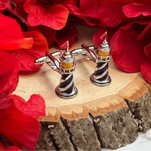 Handsome Blue and Silver 3D Lighthouse Cufflinks - Picture 5 of 16